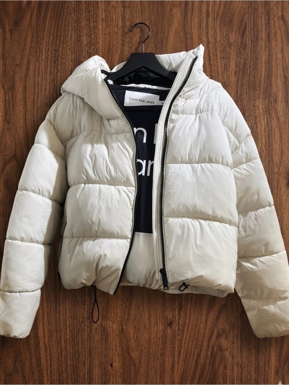 Calvin Klein Jeans Cream Hooded Puffer Jacket